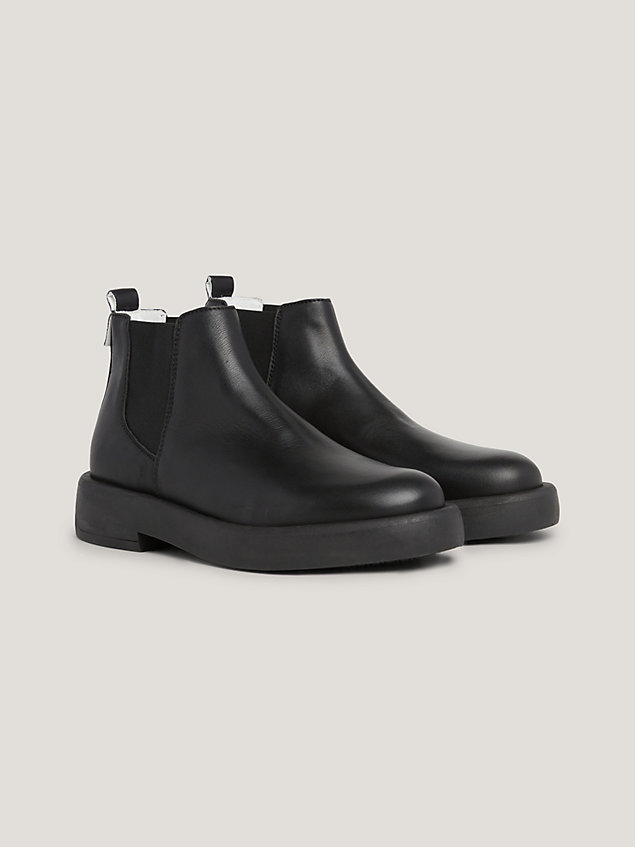 black leather chelsea mid boots for men tommy hilfiger