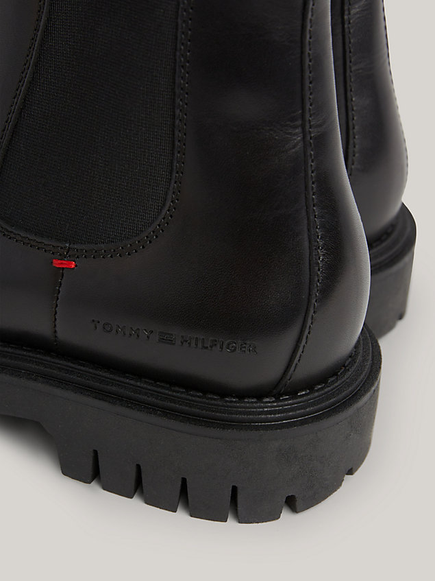 black premium leather rutschhemmender chelsea-boot für herren - tommy hilfiger