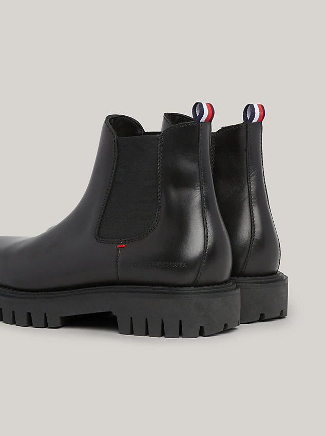black premium leather cleat chelsea boots for men tommy hilfiger
