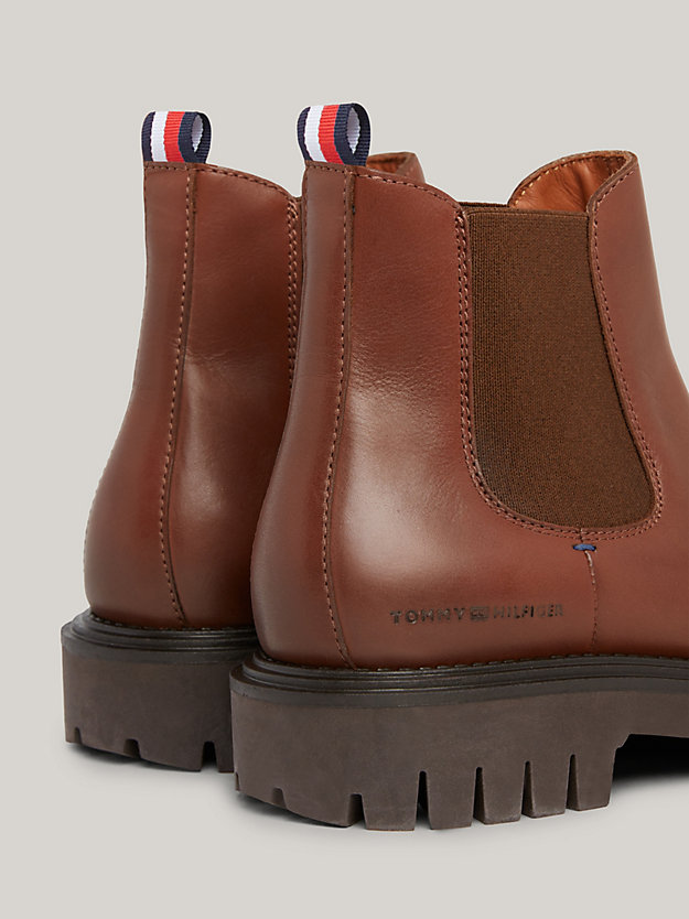 braun premium leather rutschhemmender chelsea-boot für herren - tommy hilfiger