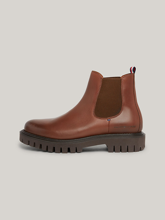 brown premium leather cleat chelsea boots for men tommy hilfiger
