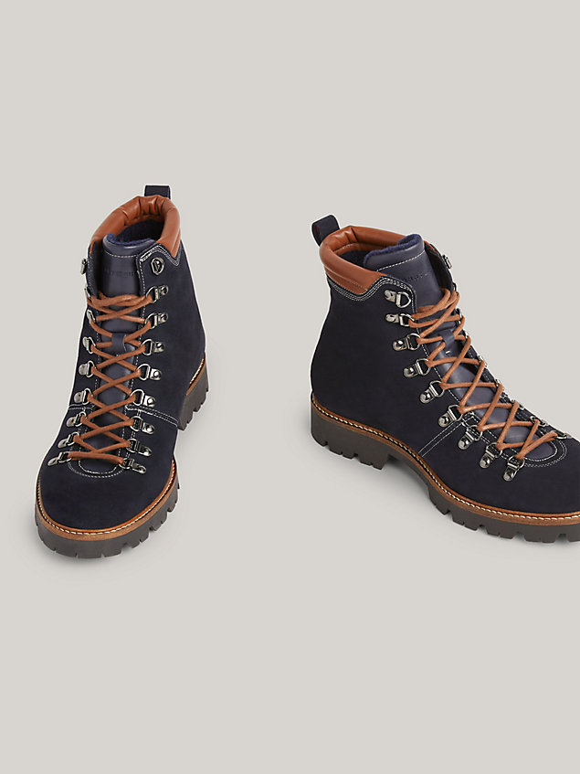 blue suede cleat lace-up boots for men tommy hilfiger