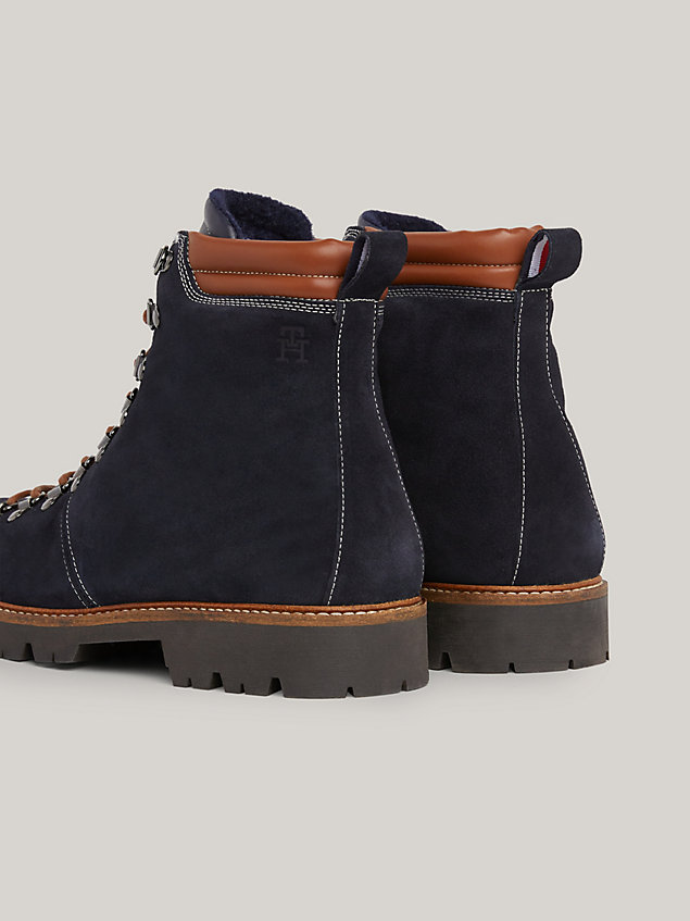 blue suede cleat lace-up boots for men tommy hilfiger