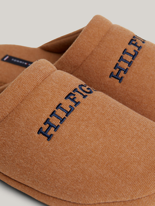 brown hausschuh aus fleece mit logo für herren - tommy hilfiger