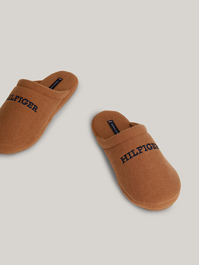 brown fleece logo slippers for men tommy hilfiger