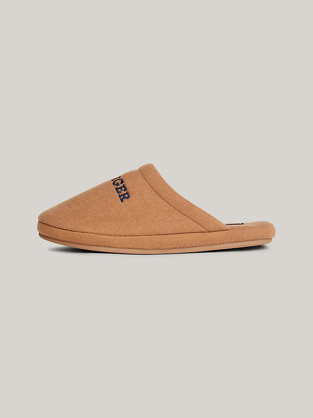 brown fleece logo slippers for men tommy hilfiger
