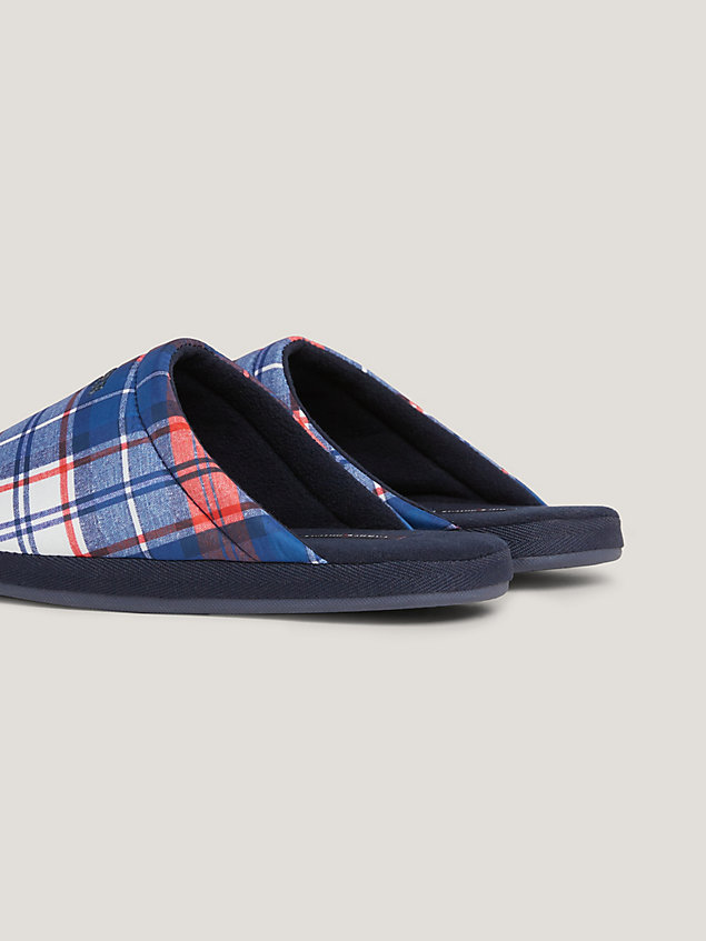 blue recycled warm lined check slippers for men tommy hilfiger