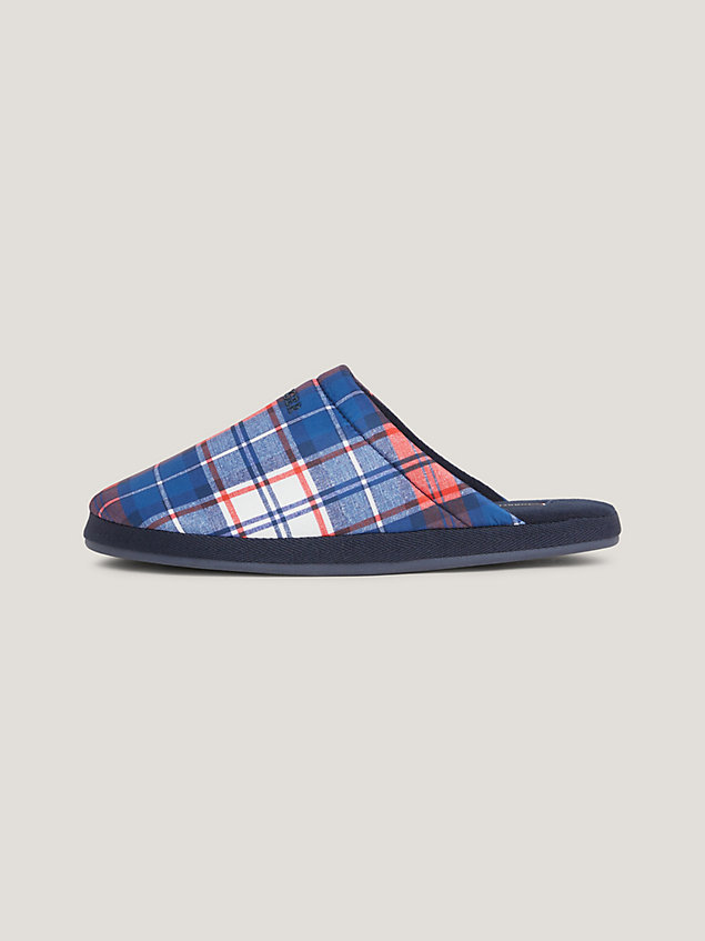blue recycled warm lined check slippers for men tommy hilfiger