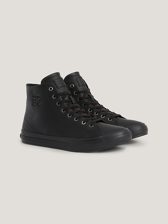 black th monogram high-top trainers for men tommy hilfiger