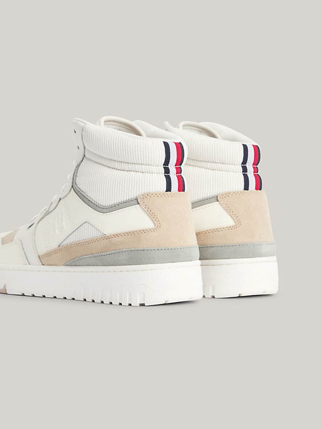 beige mixed texture mid-top basketball trainers for men tommy hilfiger