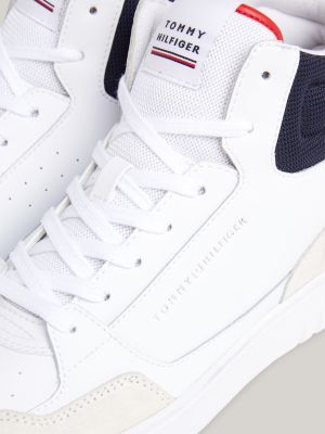 blue mixed texture mid-top cupsole trainers for men tommy hilfiger