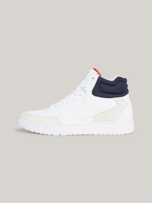 blue mixed texture mid-top cupsole trainers for men tommy hilfiger