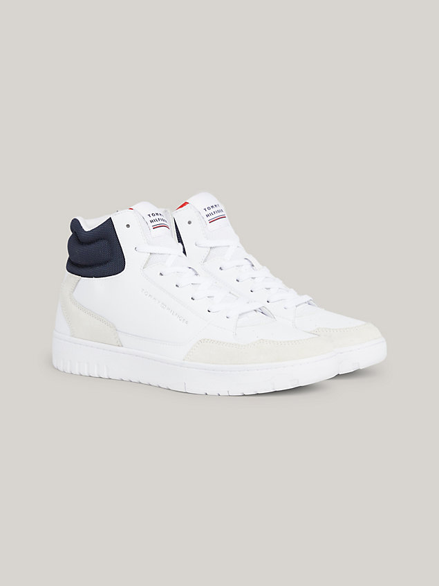blue mixed texture mid-top cupsole trainers for men tommy hilfiger