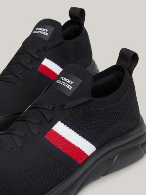 black th modern essential knit stripe runner trainers for men tommy hilfiger