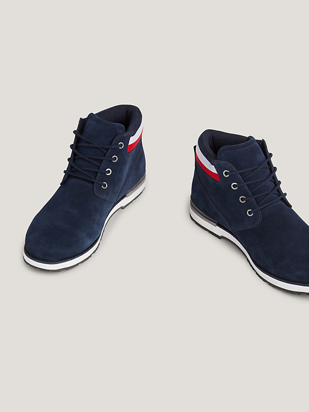 blue suede lace-up ankle boots for men tommy hilfiger