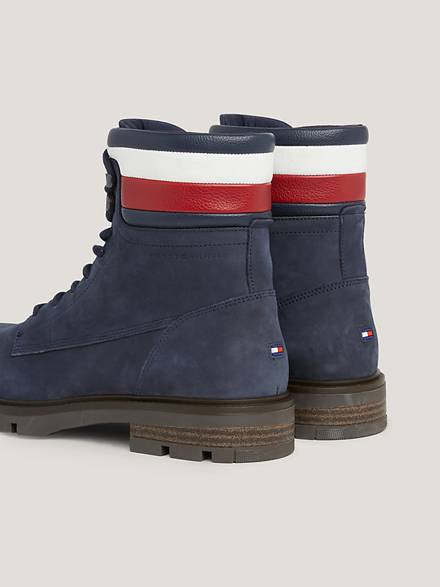 blue signature lace-up nubuck leather ankle boots for men tommy hilfiger