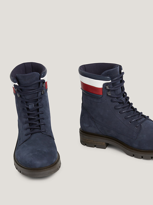 blue signature lace-up nubuck leather ankle boots for men tommy hilfiger