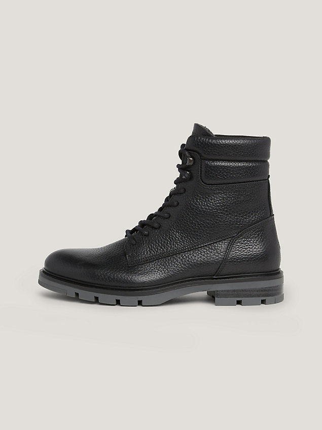 black warm lined leather mid boots for men tommy hilfiger