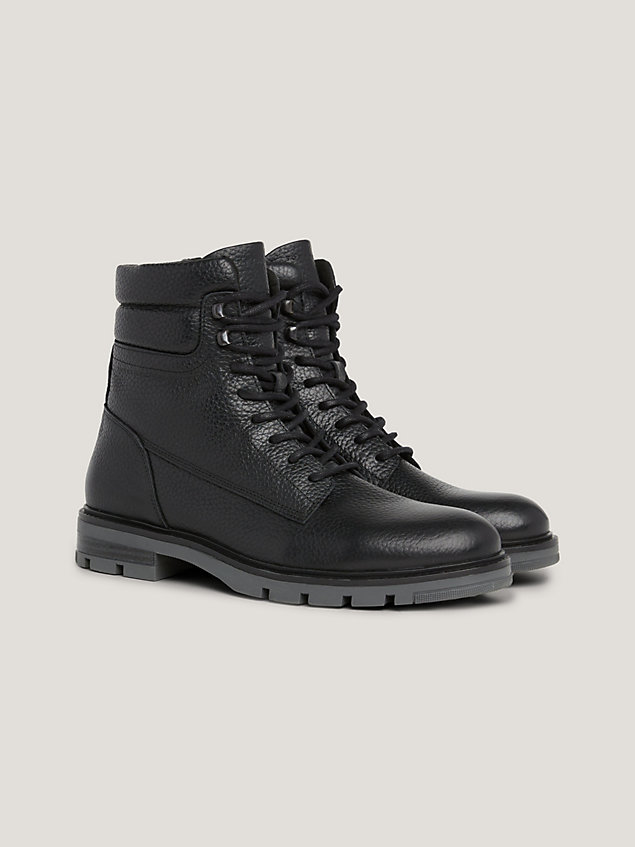 black warm lined leather mid boots for men tommy hilfiger