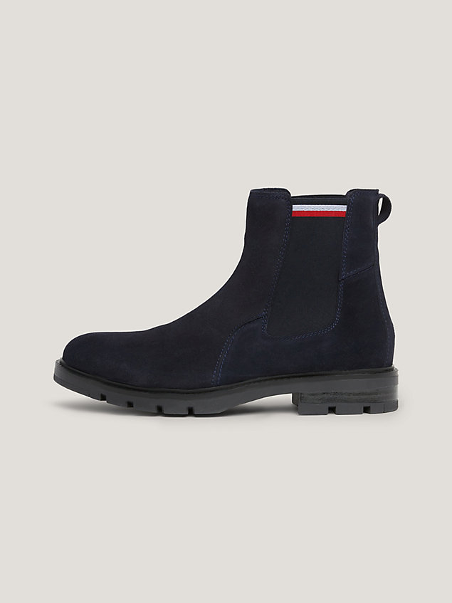 blue signature tape suede chelsea ankle boots for men tommy hilfiger