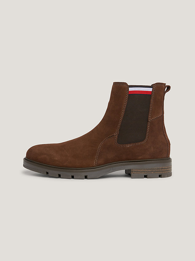 brown signature tape suede chelsea ankle boots for men tommy hilfiger