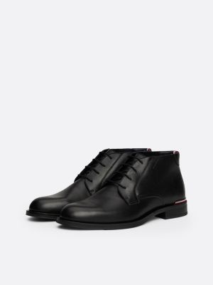 black leather lace-up ankle boots for men tommy hilfiger