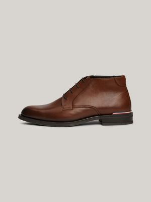 brown leather lace-up ankle boots for men tommy hilfiger