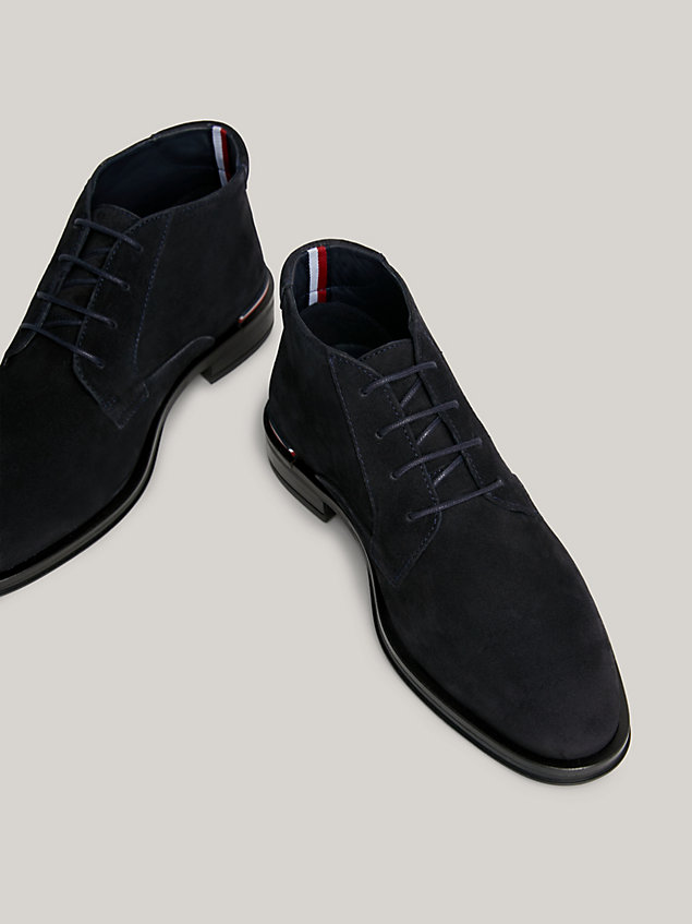 blue suede lace-up low boots for men tommy hilfiger