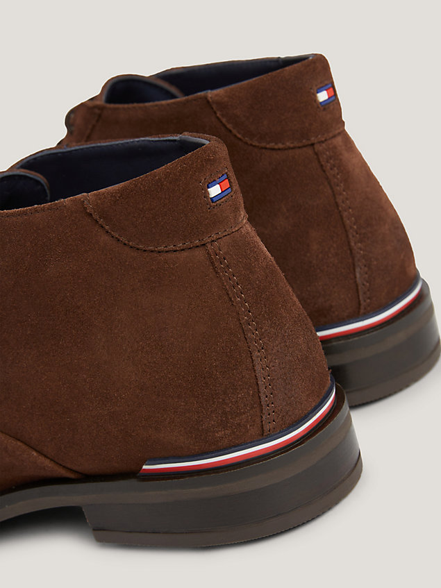 brown suede lace-up low boots for men tommy hilfiger
