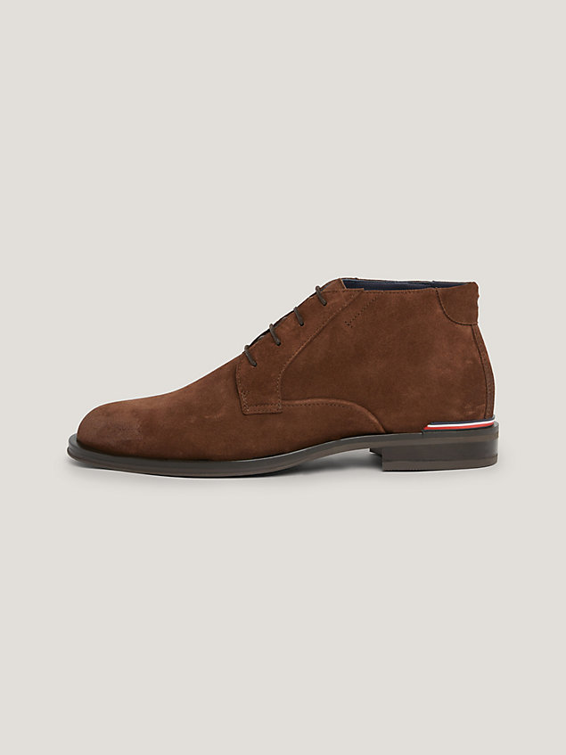 brown suede lace-up low boots for men tommy hilfiger