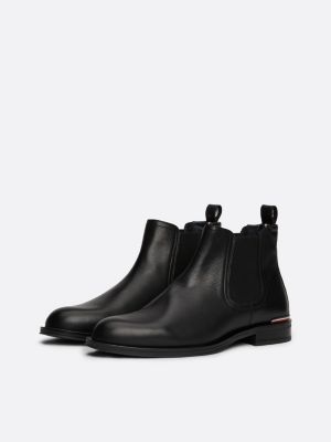 schwarz chelsea-boot aus leder mit tommy-tape für herren - tommy hilfiger