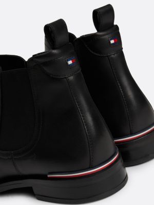 schwarz chelsea-boot aus leder mit tommy-tape für herren - tommy hilfiger