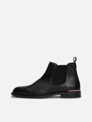 schwarz chelsea-boot aus leder mit tommy-tape für herren - tommy hilfiger