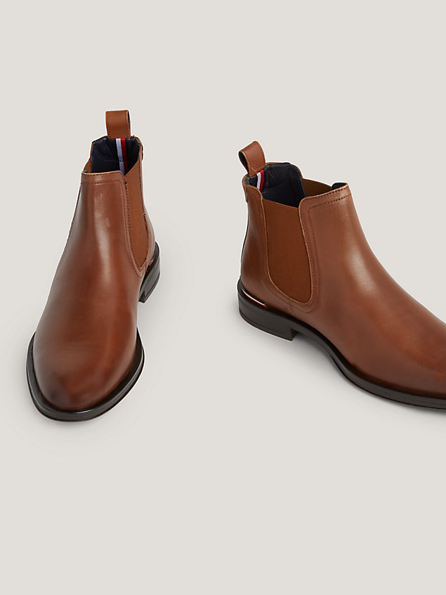 brown leather low chelsea boots for men tommy hilfiger