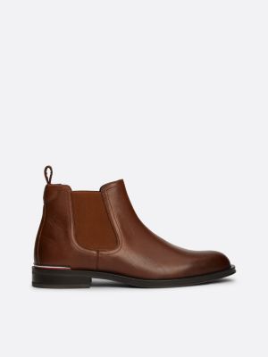 braun chelsea-boot aus leder mit tommy-tape für herren - tommy hilfiger