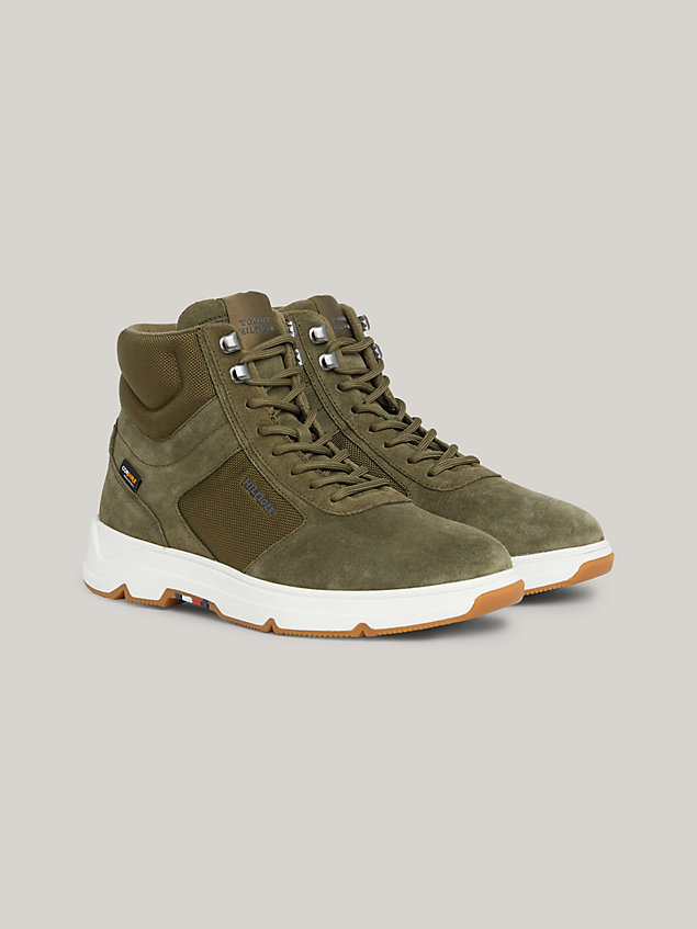 khaki cordura® leather lace-up hybrid ankle boots for men tommy hilfiger