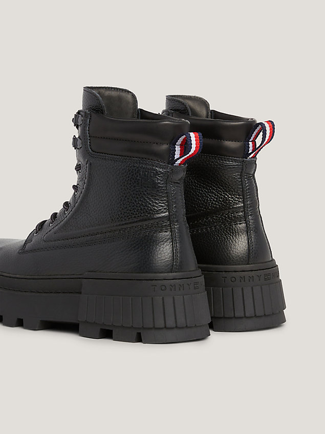 black elevated leather lace-up chunky boots for men tommy hilfiger