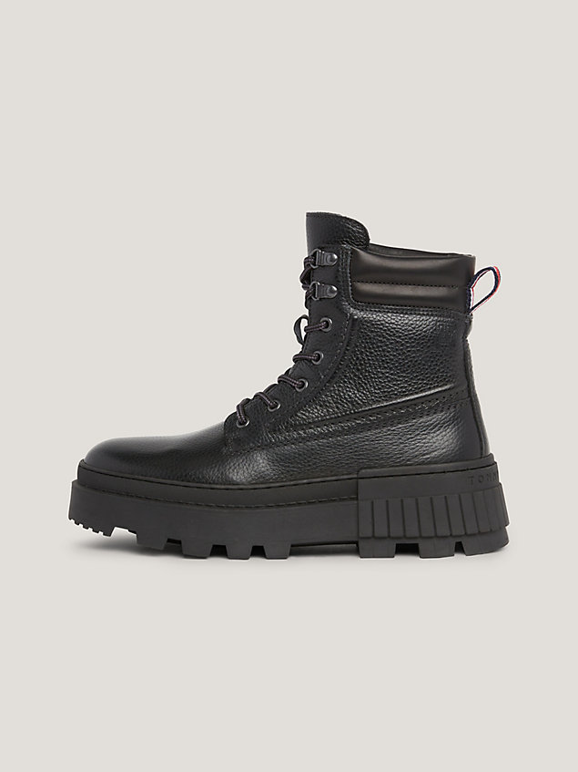 black elevated leather lace-up chunky boots for men tommy hilfiger