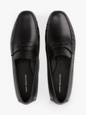 black leather cleat loafers for men tommy hilfiger