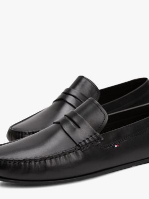 black leather cleat loafers for men tommy hilfiger