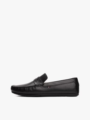 mocassins en cuir crantés noir pour hommes tommy hilfiger