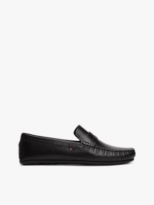 black leren loafer met profielzool voor heren - tommy hilfiger