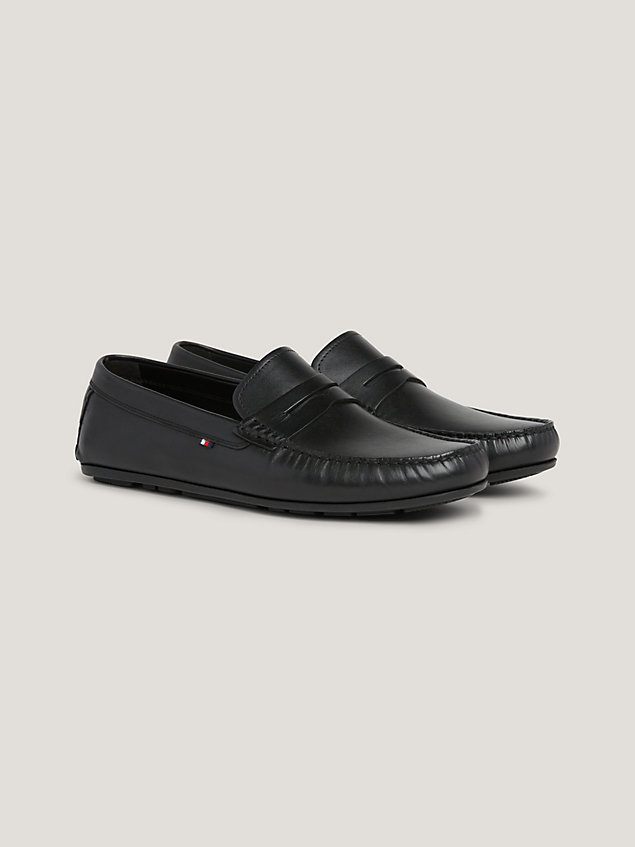 black signature leather slip-on loafers for men tommy hilfiger