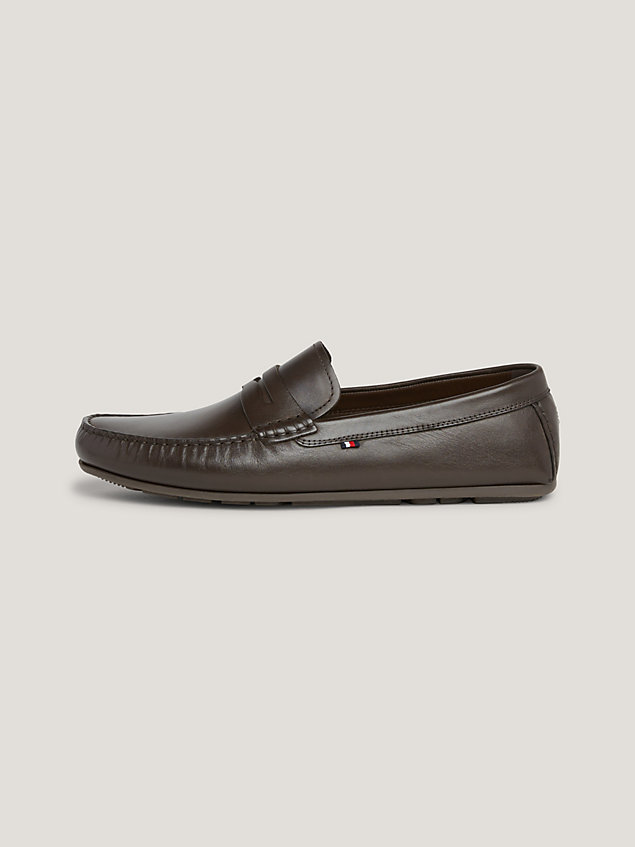 brown signature leather slip-on loafers for men tommy hilfiger