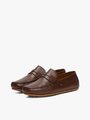 brown leather cleat loafers for men tommy hilfiger