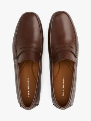 brown leather cleat loafers for men tommy hilfiger