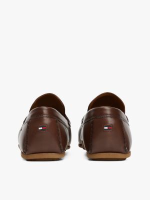 brown leather cleat loafers for men tommy hilfiger