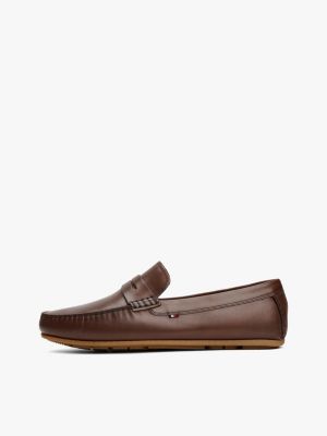 brown leather cleat loafers for men tommy hilfiger