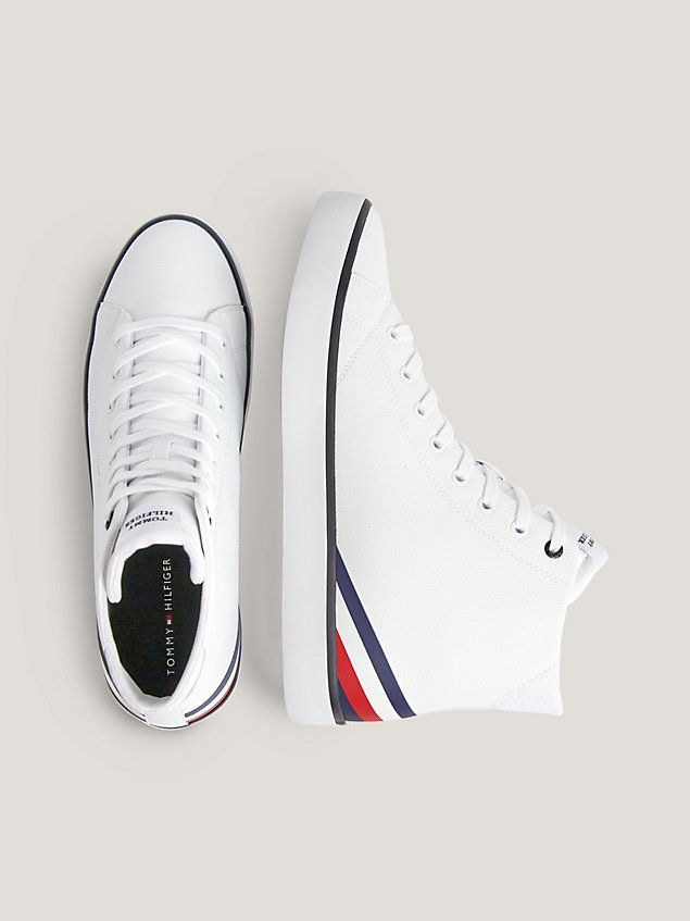 white lace-up high-top trainers for men tommy hilfiger