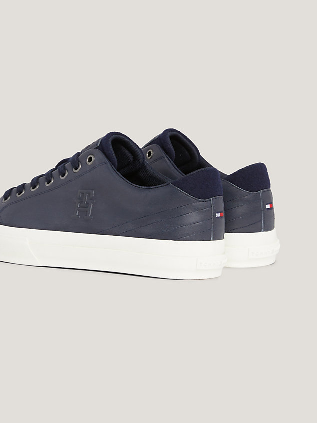 blue premium leather logo trainers for men tommy hilfiger